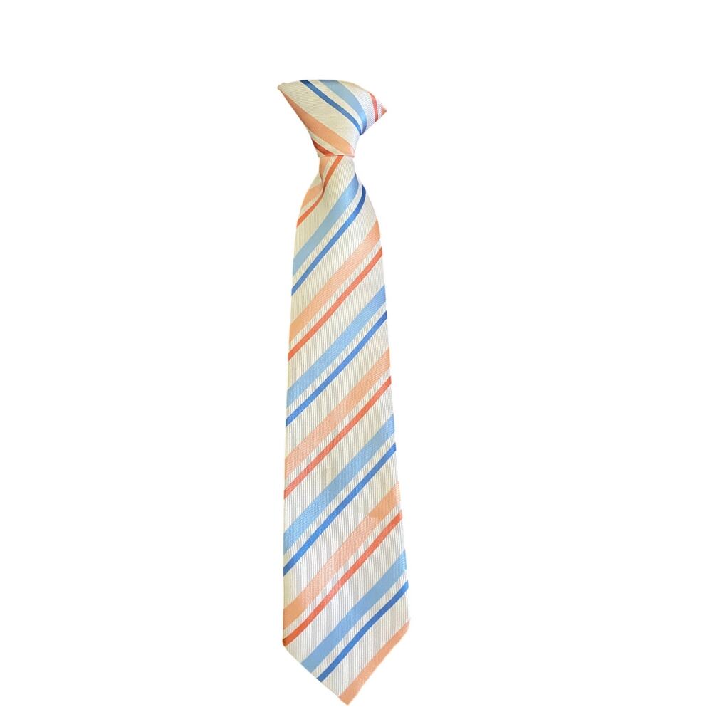 Boys Clip On Necktie‎ Blue Pink Stripe Formal Tie Polyester